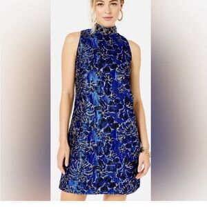 Lilly Pulitzer Brandi Shift Dress Blue Grotto Twilight Floral Brocade